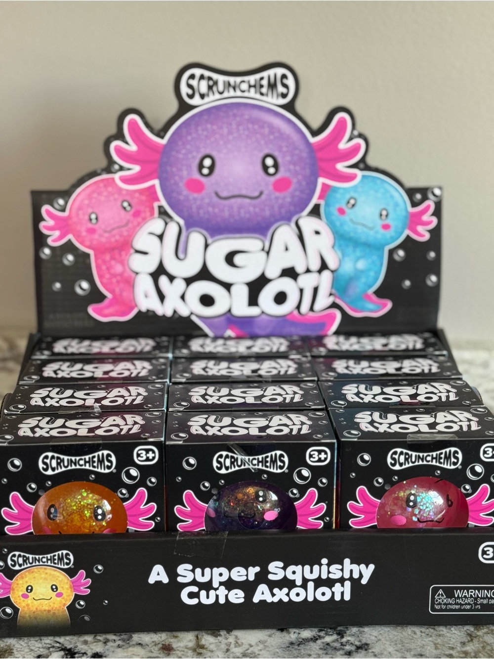 Scrunchems Sugar Axolotl Plush Squishy - Purple, Pink, Blue